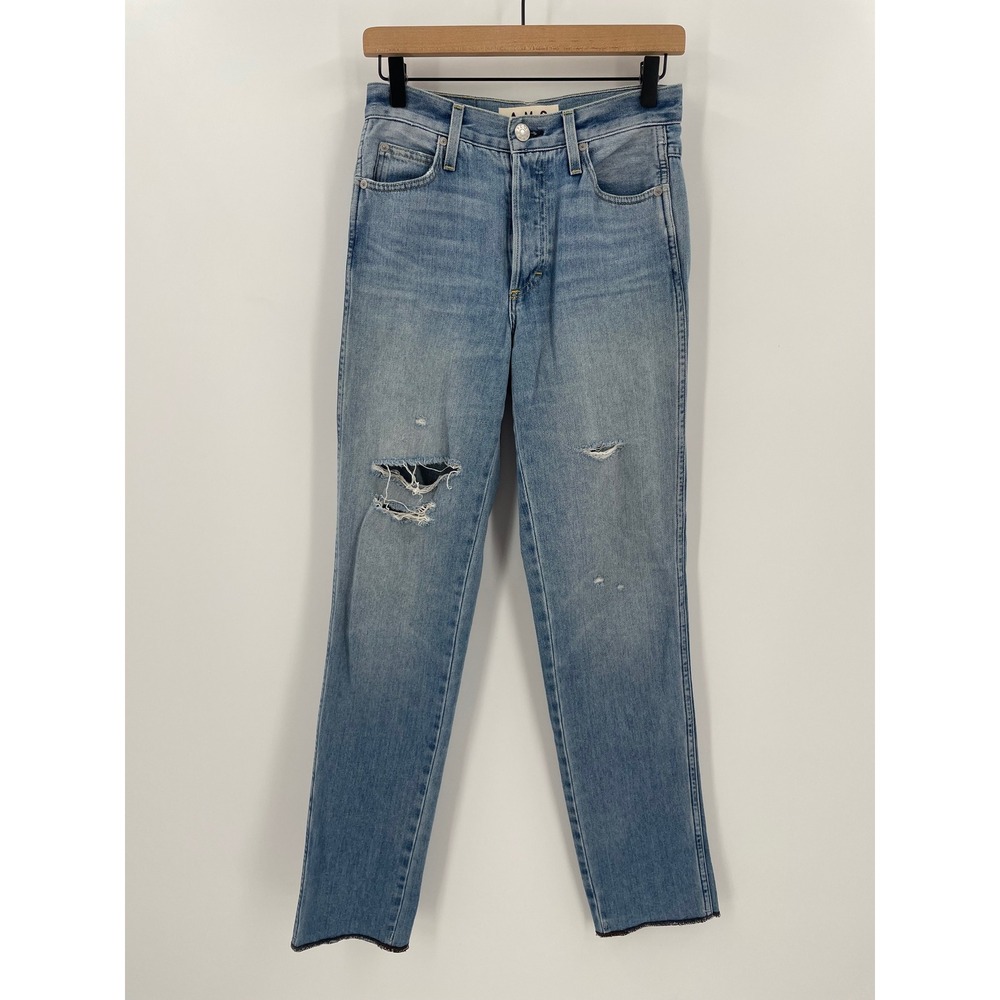 AMO Roller Jeans Womens 23 Forget Me Not Distressed Relaxed Tapered Denim